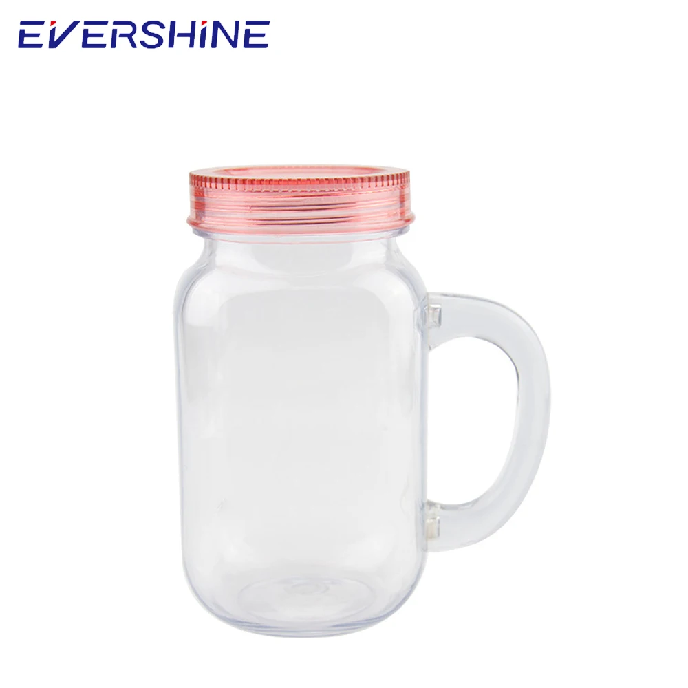 
600ml drinking manufacturer logo blue double wall wide mouth tumbler mini plastic mason jars mugs custom with lid 