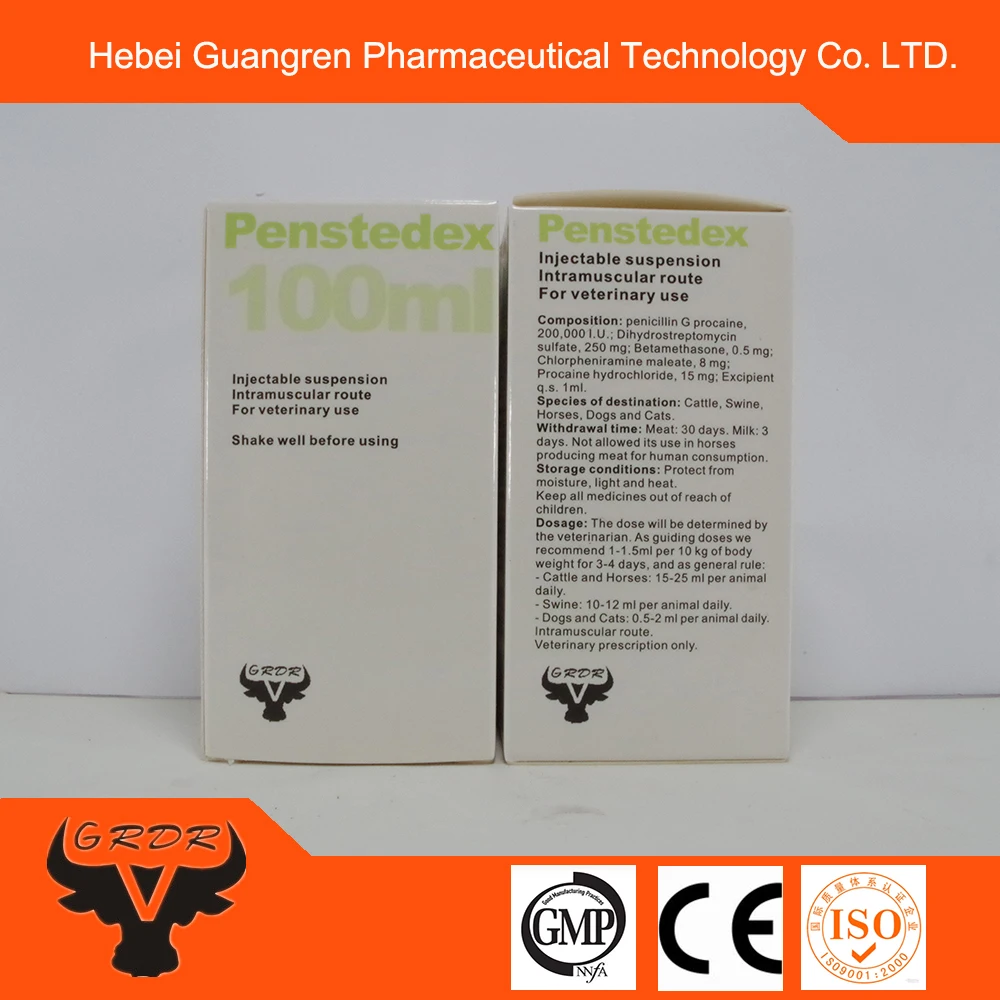 
Veterinary medicine Penstedex Pencillin G+Dihydrostreptomycin 100ml Injection for cow,horse,swine infectious disease 