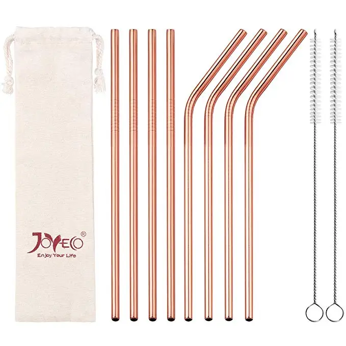 New Reusable Stainless Steel Straws Metal Drinking Straws with Brushes and Silicone Tips