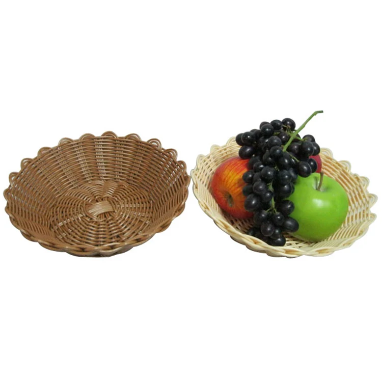 Корзина для фруктов, поднос для хлеба, чаша, круглые пластиковые плетеные Ротанговые штабелируемые корзины для хранения