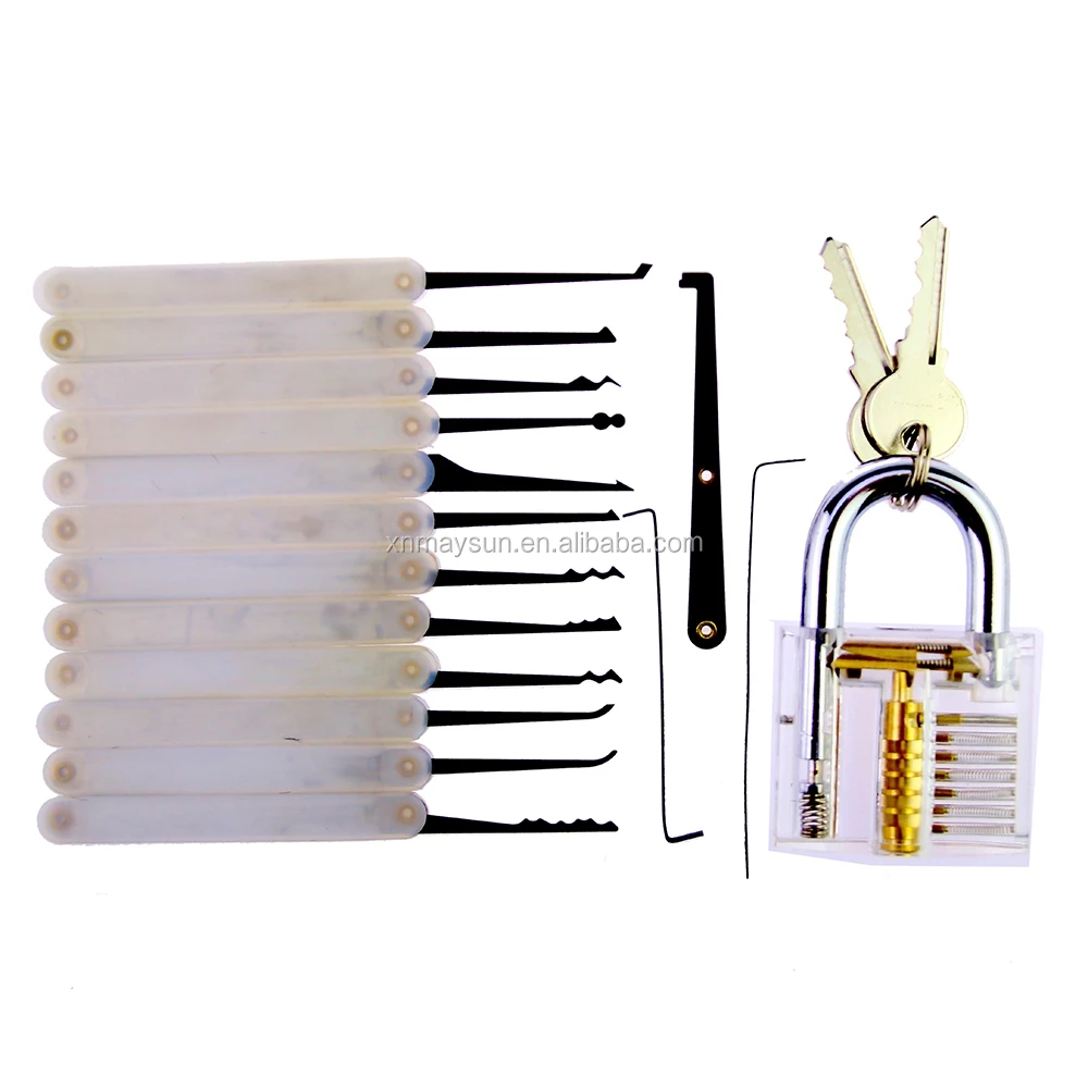 locksmith tools Transparent Practice Padlock with 12pcs lock pick set for Locksmith in Nylon bag