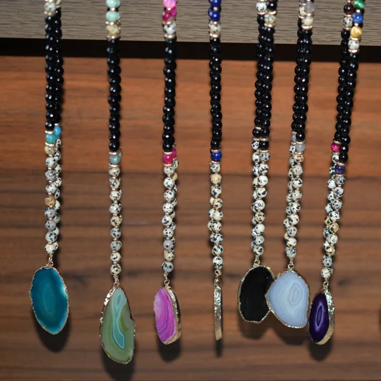 Manufacturers directly sell agate pendant dalmation jasper beaded jewelry necklace
