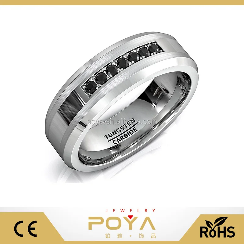 POYA Ювелирные Изделия 8 мм Карбида Вольфрама Блестящий Черный CZ Алмазов Мужские Обручальное Кольцо