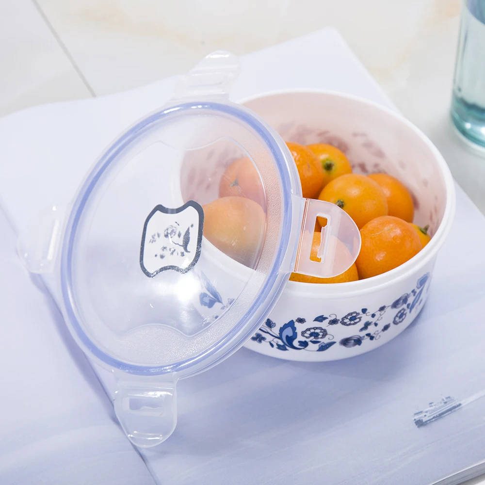 Small printed sealing microwave round plastic food container with red lid