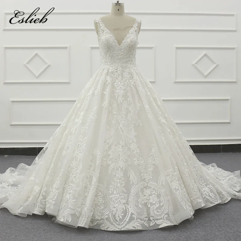 2019 Luxury Amanda Novias Wedding Dress With Wide Strap Ivory Sequindes Bridal Dress