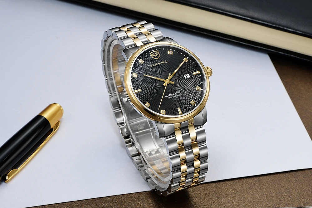 ShenZhen Factory Custom Brand 18k Gold Switzerland Automatic Movement Stainless Steel Back Watch 2824