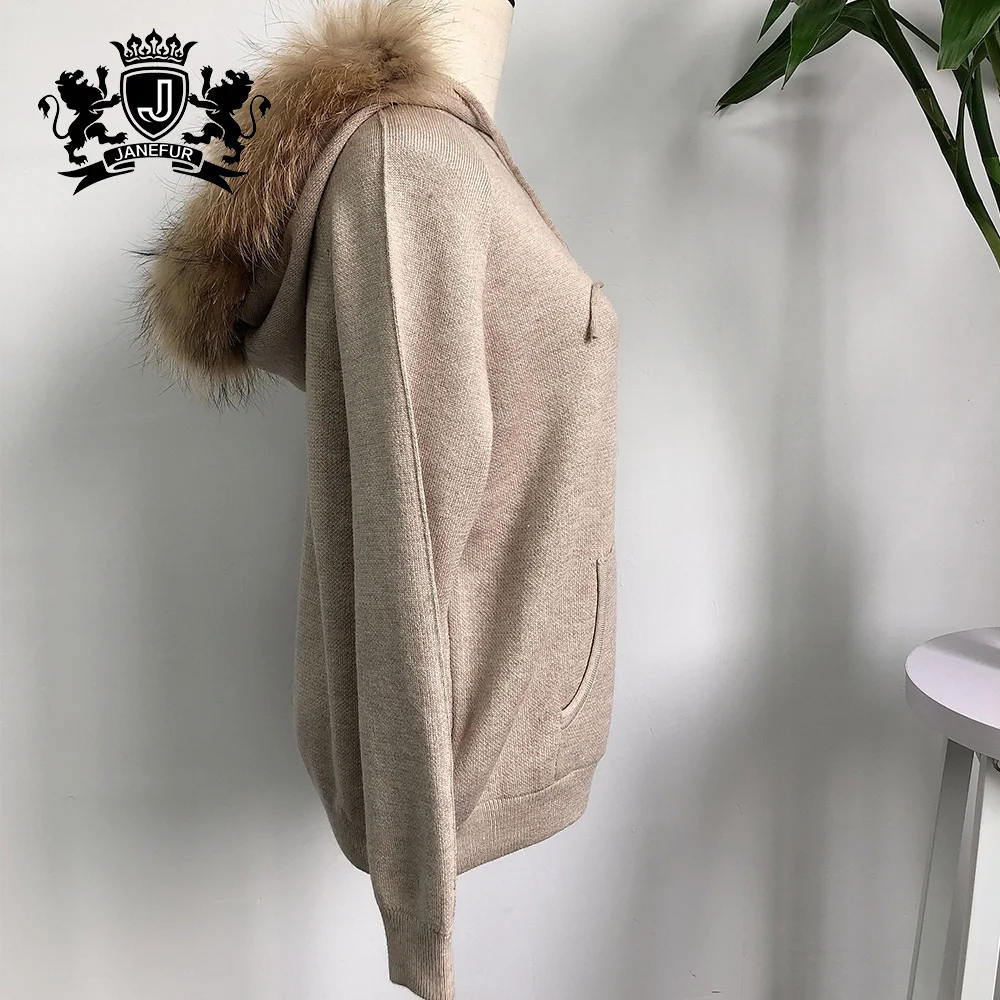 Cashmere suite fashion casual pullover with raccoon fur clothes women knitted wool sweater suite