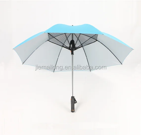 solar energy fan umbrella installed with an electric fan can shade a person from the sun or rain