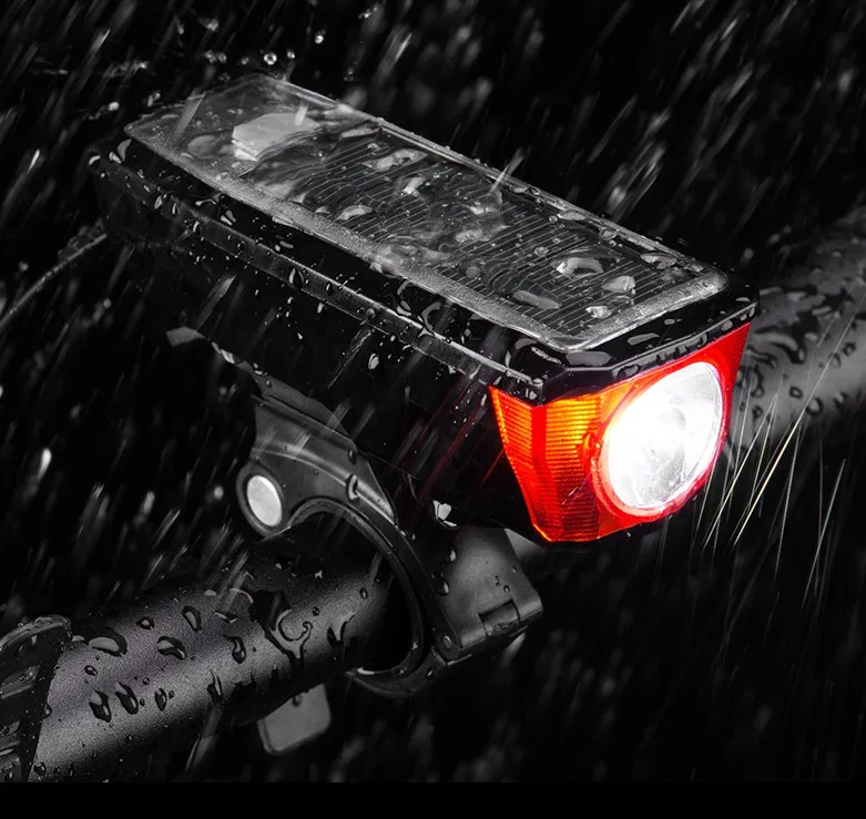 2-in-1 Bike Bicycle Horn + Headlight Front Light with Sensor Switch - Solar Power/USB Charging