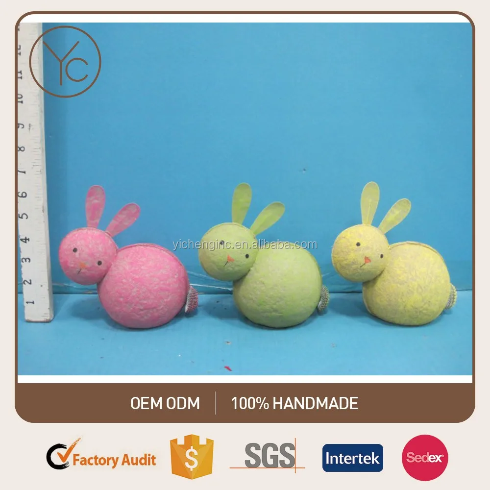 2017 Easter Recycle Paper Bunny Rabbit with Metal Ears & Tails Decoration - Set of 3