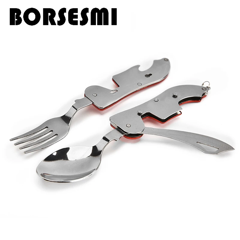 New Camping spoon fork knife set travel reusable cutlery 3 in 1 Picnic stainless steel Flatware Sets folding portable tableware