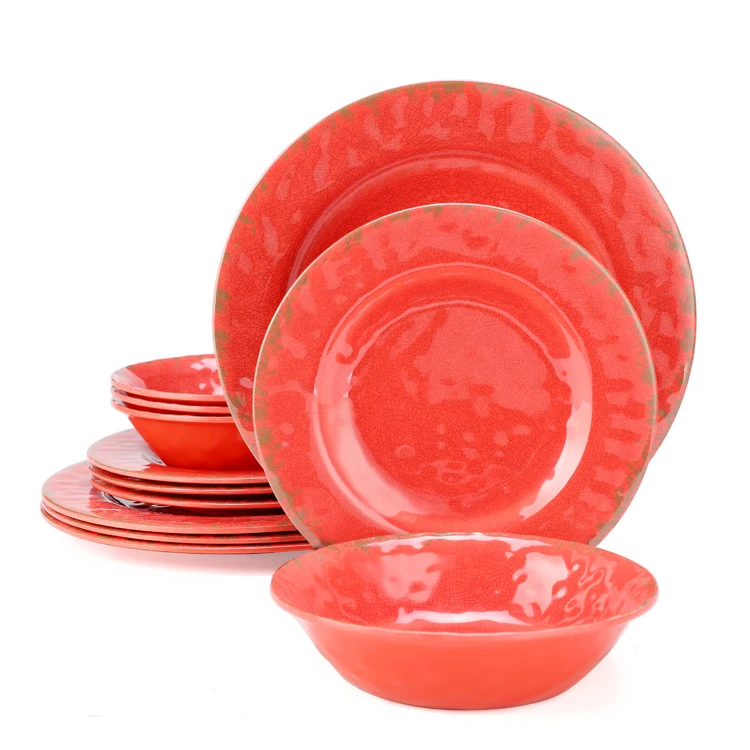 Alibaba China 12pcs melamine houseware with dinner plate, salad plate and dinner bowl