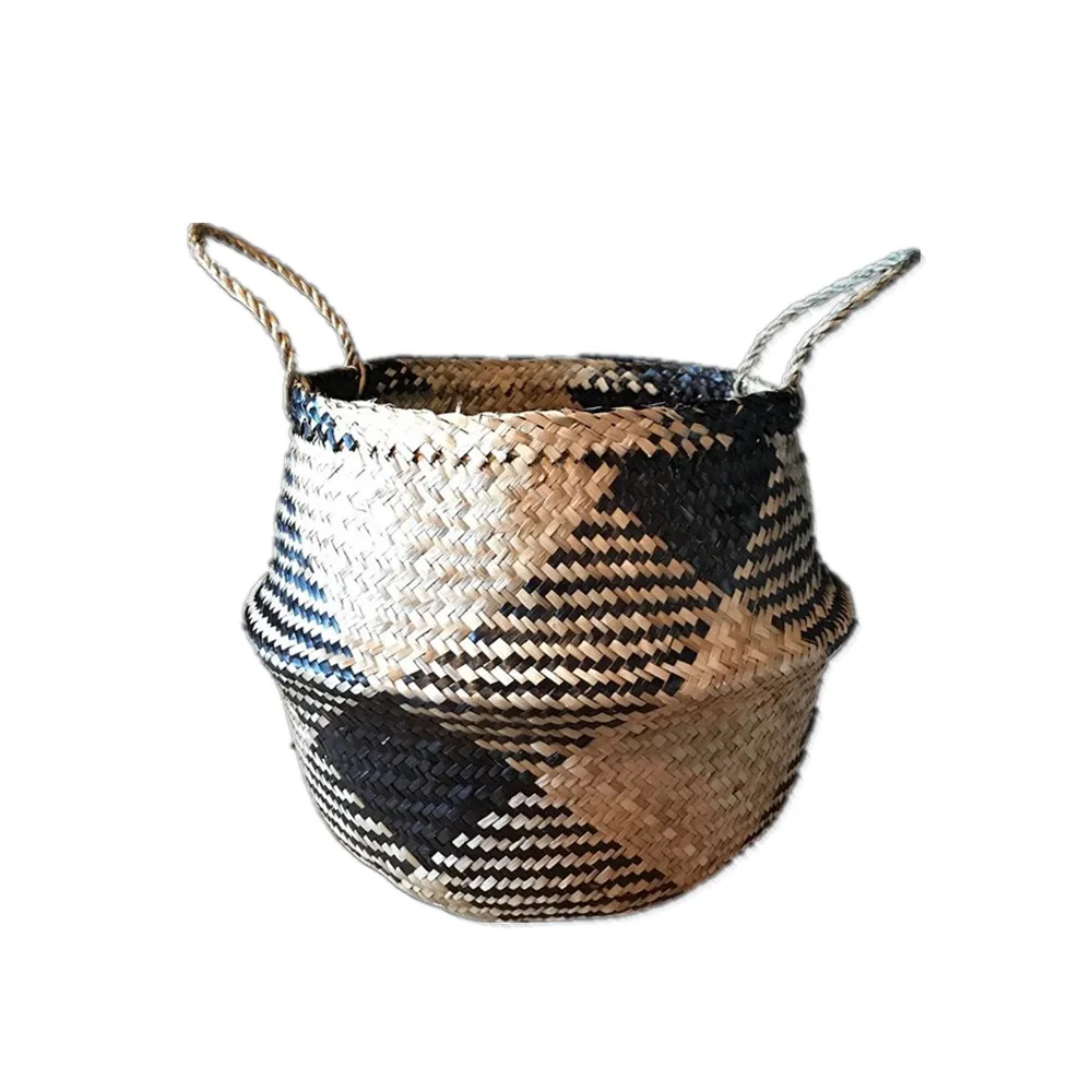 Handmade Foldable Natural Seagrass Baskets Laundry Wicker Rattan Woven Straw Bamboo Toy Flower Pot Plant Clothing Storage Basket