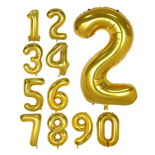 
TF 40 Inch Big Foil Balloons Number 0-9 Letter Foil Balloons Party Decoration Helium Happy Birthday Balloon Huge Size Jumbo Gold 