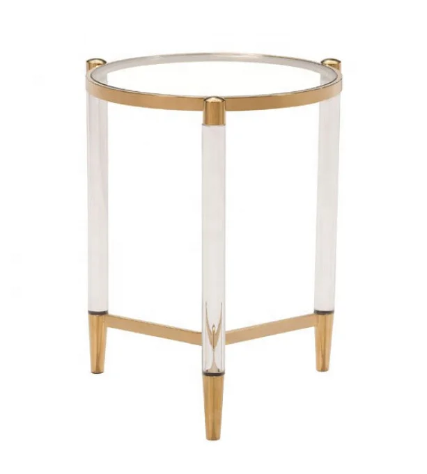 
2020 Hot Selling Round Side Table Gold Acrylic End Table Stainless Steel Brass Triangle Coffee table 