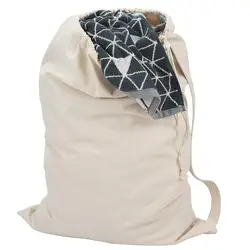 Reusable Canvas Cotton Drawstring Laundry Backpack Bag