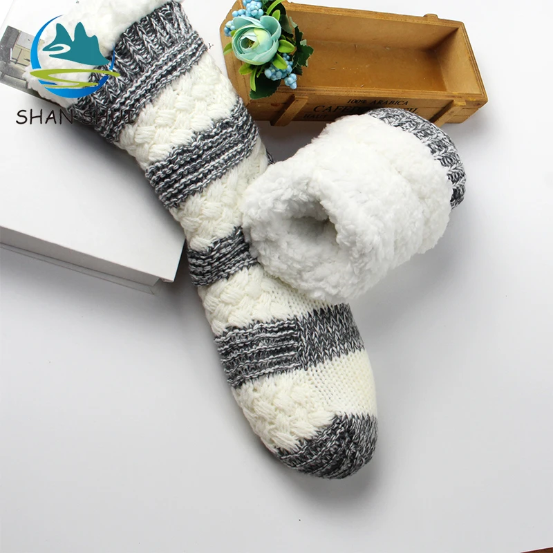 
Customized winter indoor striped women thermal home sock 