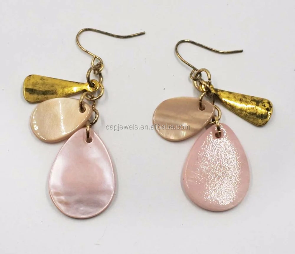 Женские серьги в виде капель воды с голубыми ракушками