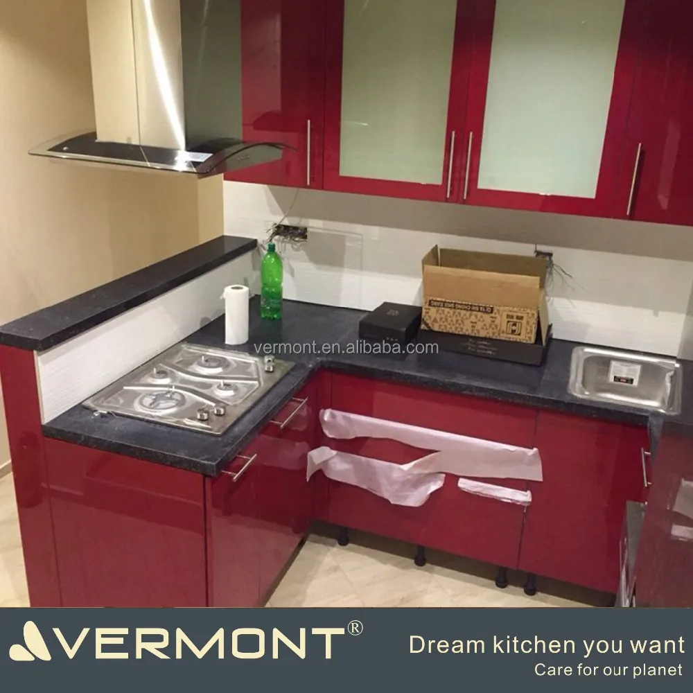 Europe Hot Sale Customized Red Lacquer Kitchen Unit