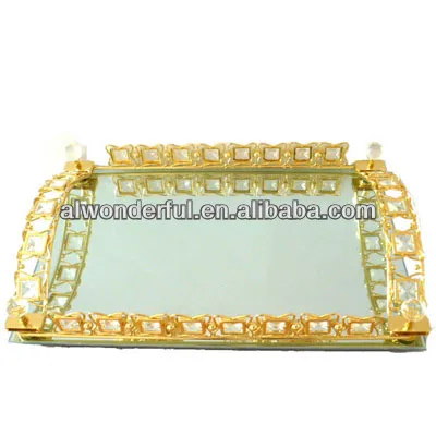 2023 decorative glass mirror tray with crystal T082