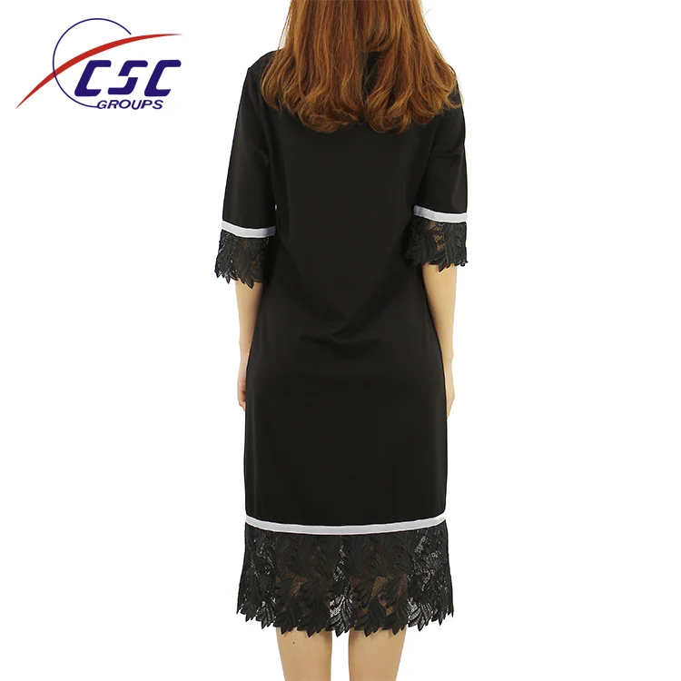 Guangzhou wholesale clothing fall knit fashion ladies black half sleeve lace dress
