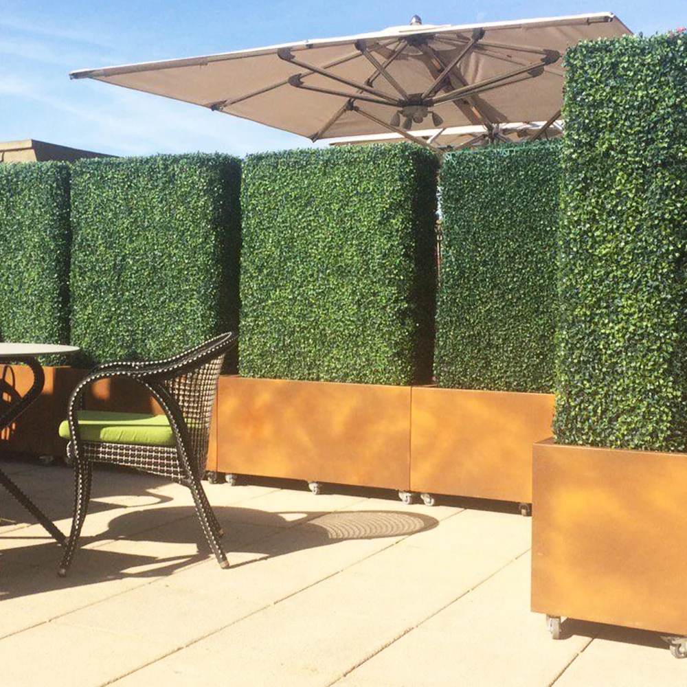 Cheap extremely dense faux boxwood hedge with planter for garden decor