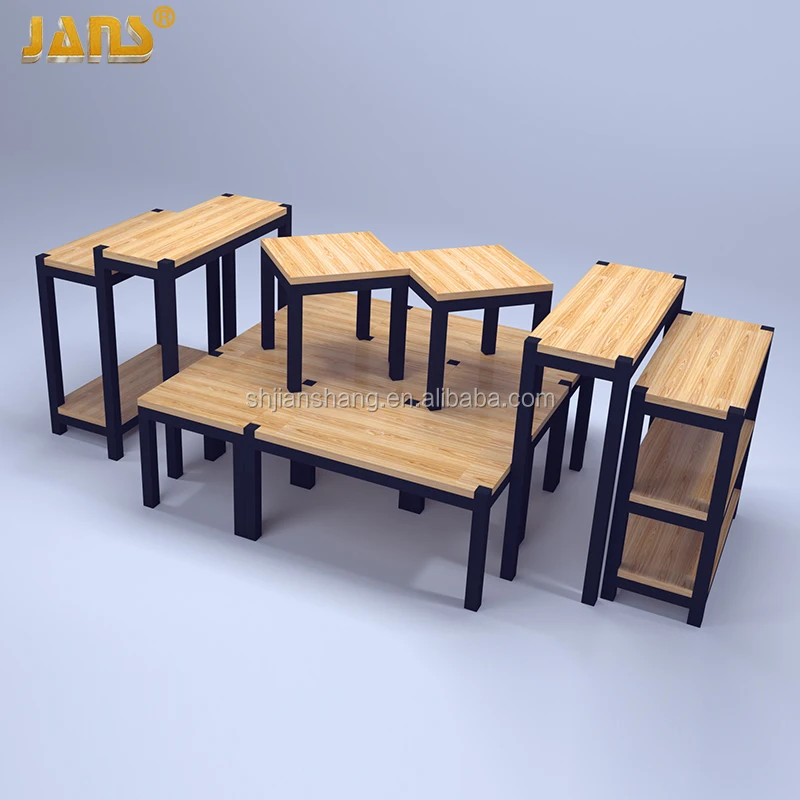 Supermarket and convenience store shelf display rack product promotion table steel and wood display shelf display table