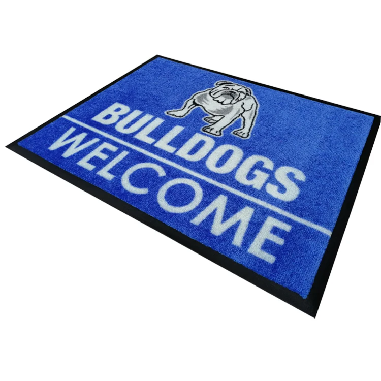 Commercial outdoor rubber backed carpet with company logo