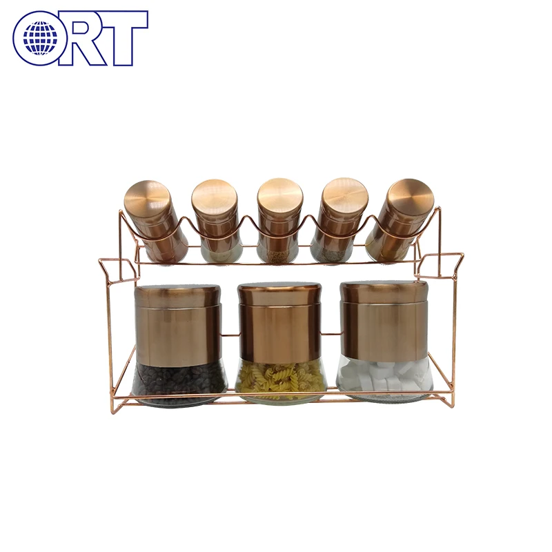 Оптовая продажа стекло два уровня банки для специй дисплей стойки с крышки из нержавеющей стали