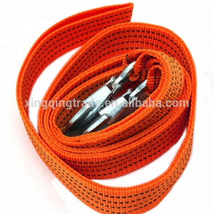 Tow Rope 9 Ft 3 Tonnes Car Towed Band Truck Pulling Rope with Wrought Iron Hook Yellow