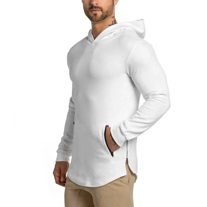 String dropship white hoodie for men with split cuived hem