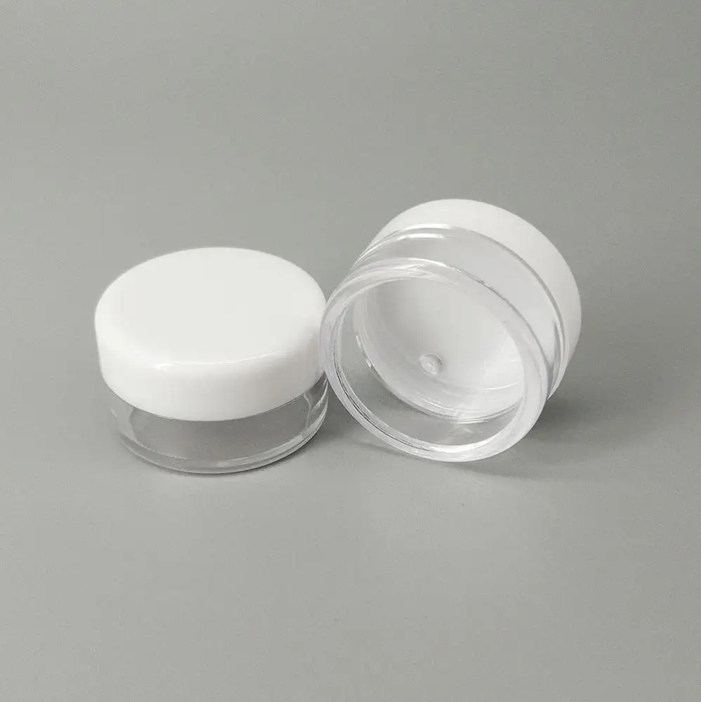 Spot 5g plastic white cap cream jars nail art beads sequins flash powder filling storage container cosmetic sample empty jar