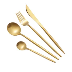 High quality Stainless steel 304 gold flatware, matte gold spoon fork knife cutlery set