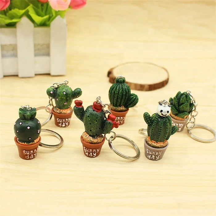 Simulation plant keychain Cute Resin Cactus keyring Green plant pendant
