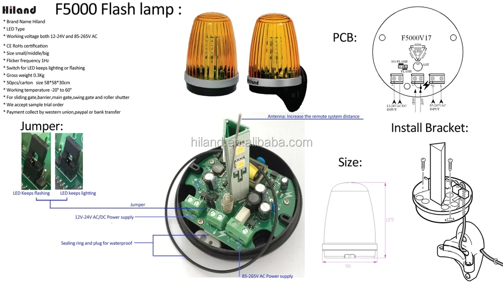 Sliding gate motor flashing light warn lamp for gate