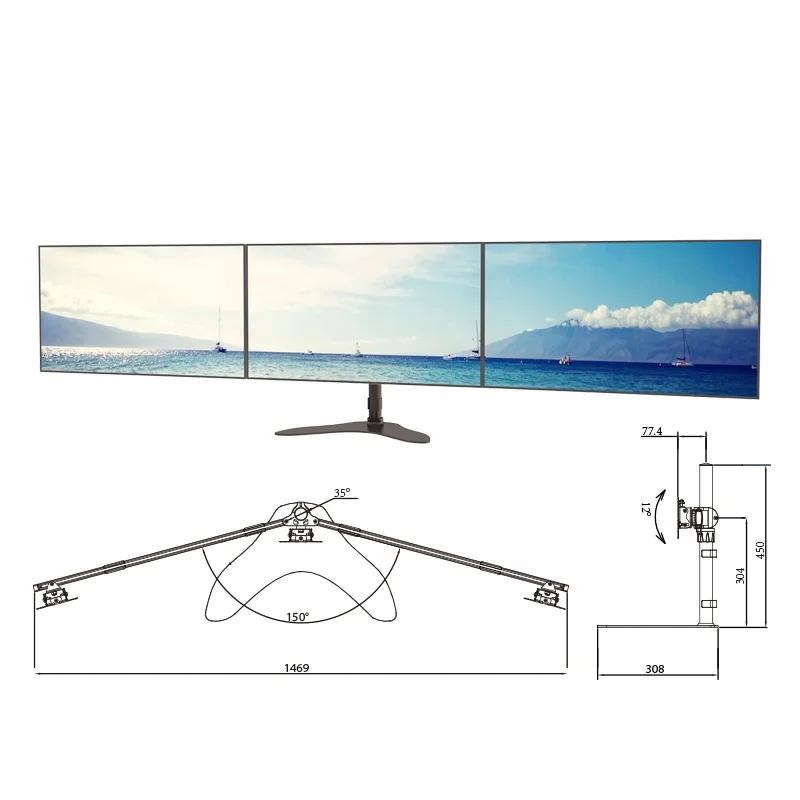 Hot Sale Flexible Adjustable Triple Monitor Mount Monitor Bracket With Aluminum Arms
