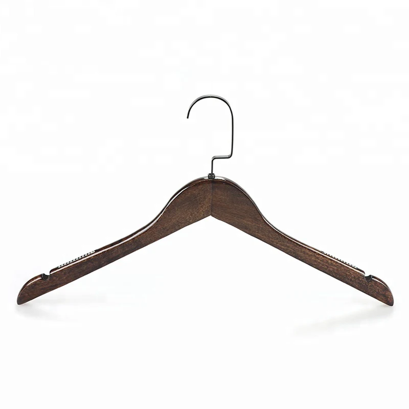 Product Glassy Dark Vintage Wooden Coat Hangers with Non-Slip Rubber Grips