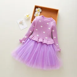 New arrival beautiful kids clothes casual dress boutique knitted girls dress