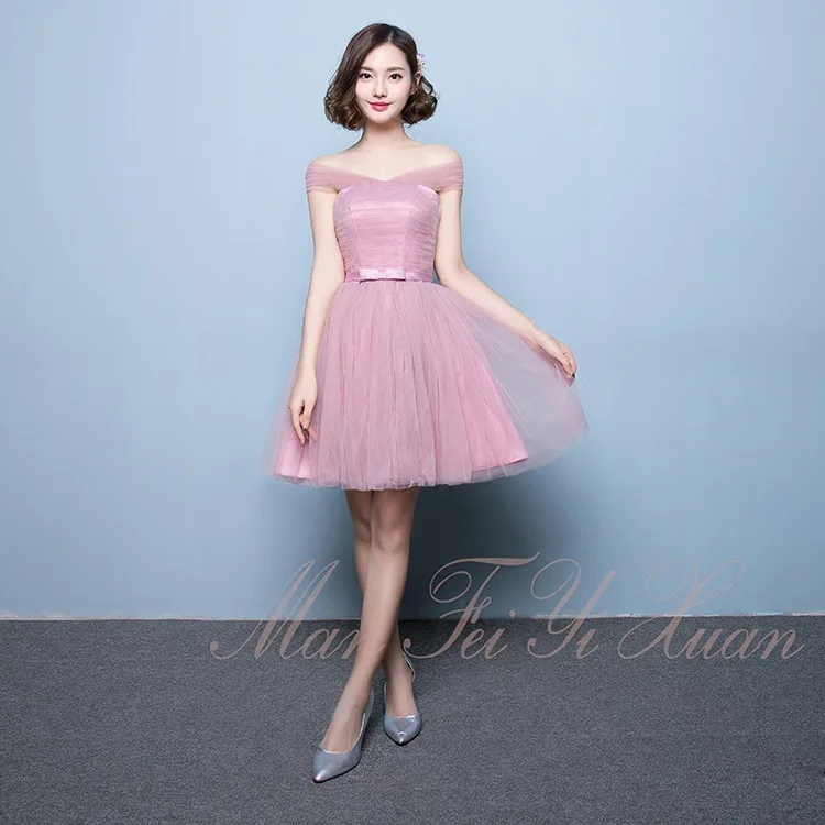 ZH1130L Fashion pink off shoulder dress mini short tulle dress for bridesmaids