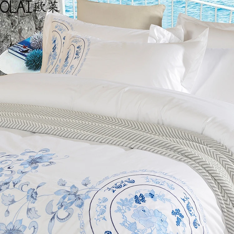 Embroidery custom logo Solid Color Duvet Cover Set Bedding Set For Wholesale