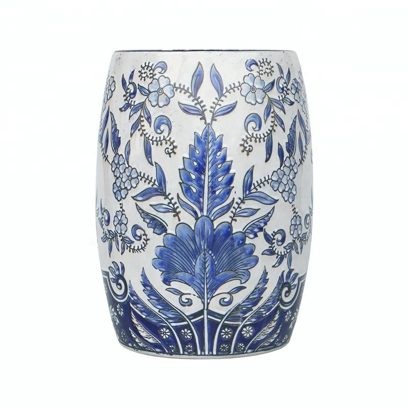 Blue and White color ceramic stools with carving for home office hotel garden decoration
