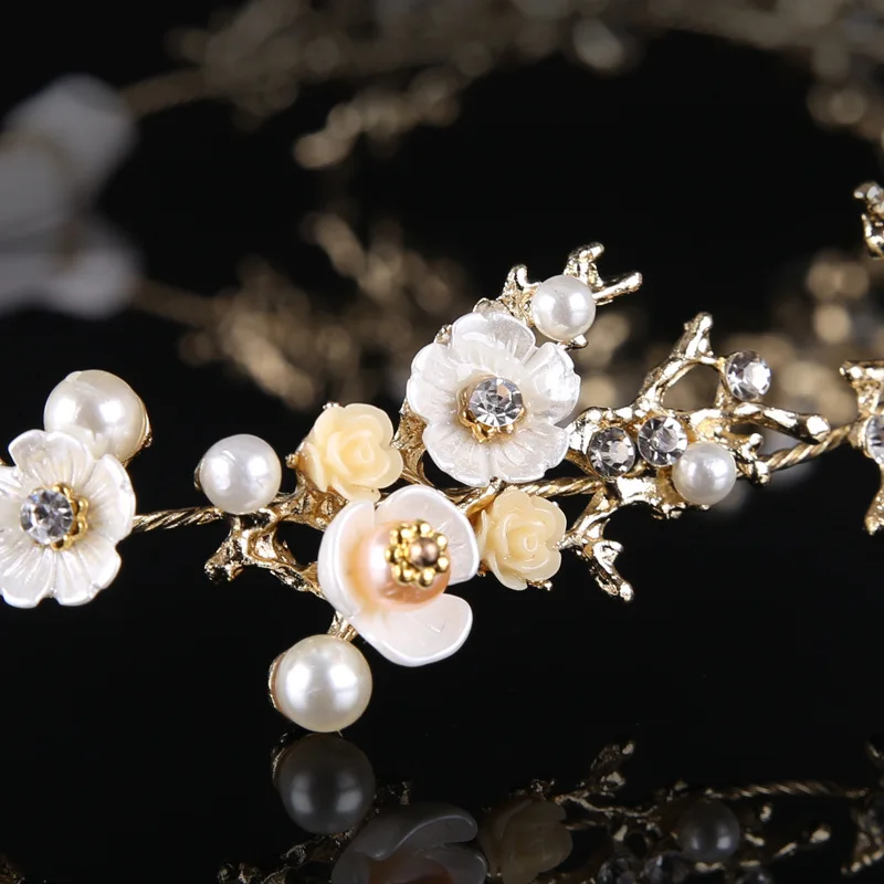 HS6101  flowers hair accessories women wedding Golden branch plastic pearls bridal hair accessories wedding jewelry