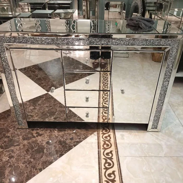 Большой шкаф с 4 выдвижными ящиками и 2 дверцами, белый зеркальный стол с измельченными бриллиантами для спальни