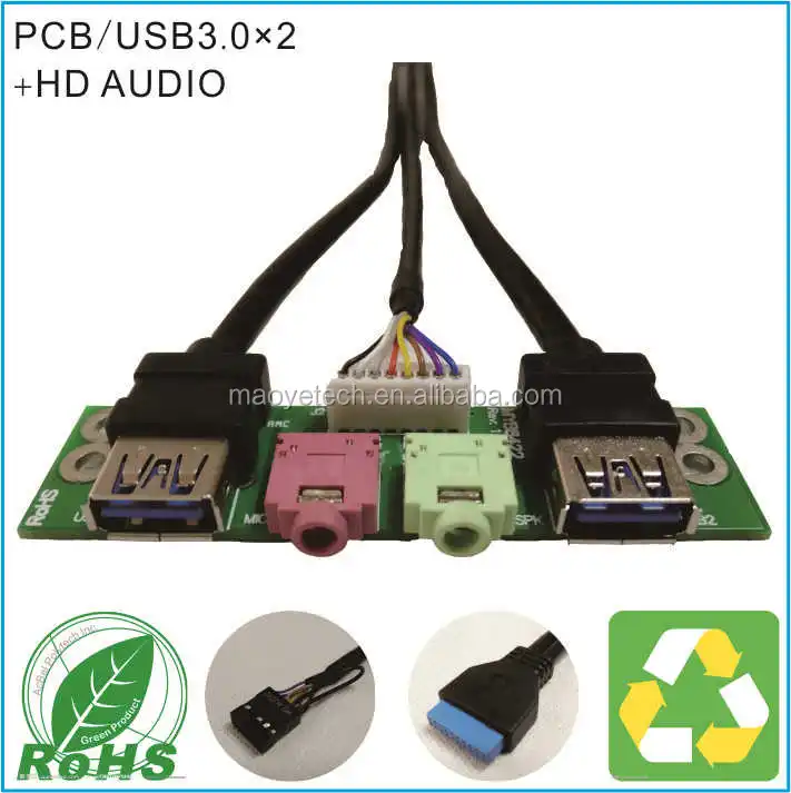 PCB Board USB 3.0*2 + 2HD AUDIO Computer I/O Front Panel Cable