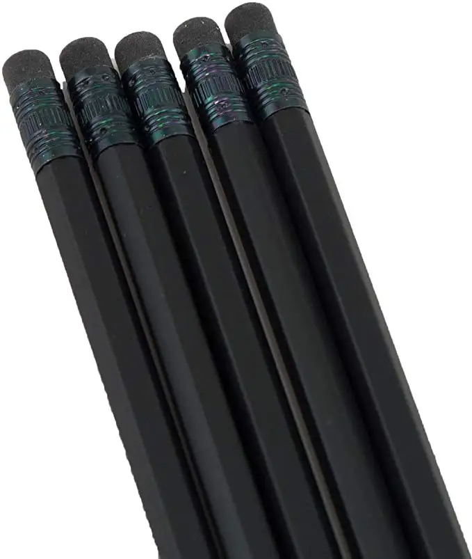 High Quality Art Drawing Triangular Shape Black Wooden HB Pencil with Eraser Topper