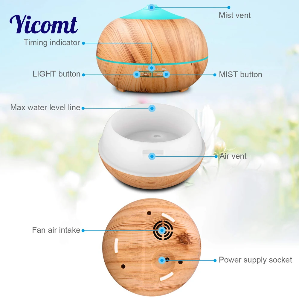 
Acemax Smart Wi-Fi Essential Oil Diffuser, Works With Amazon Alexa, 400Ml Wood Grain Cool Mist Aroma Humidifier With 7 Colored 