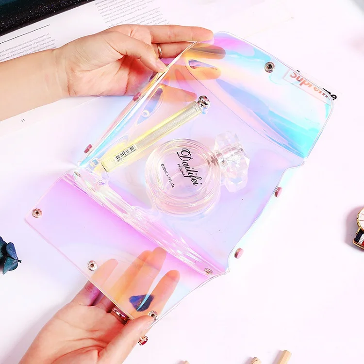 Gulidd pvc travel pink custom cosmetic bag cases mini transparent holographic clear makeup cosmetic bag for women