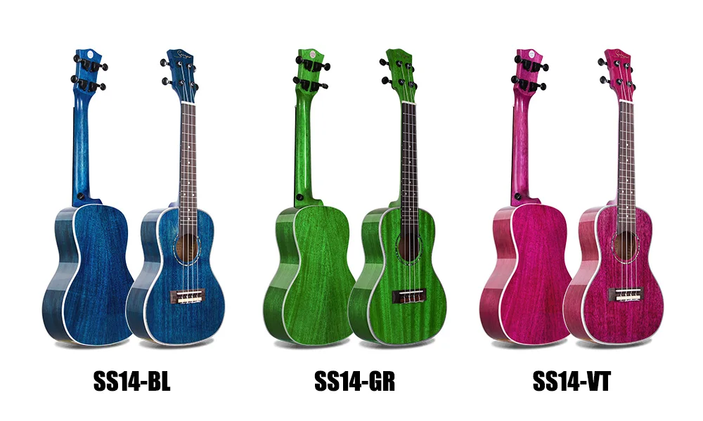 China grape brand SS14 green hight gloss solid mahogany 24 inch soprano ukulele
