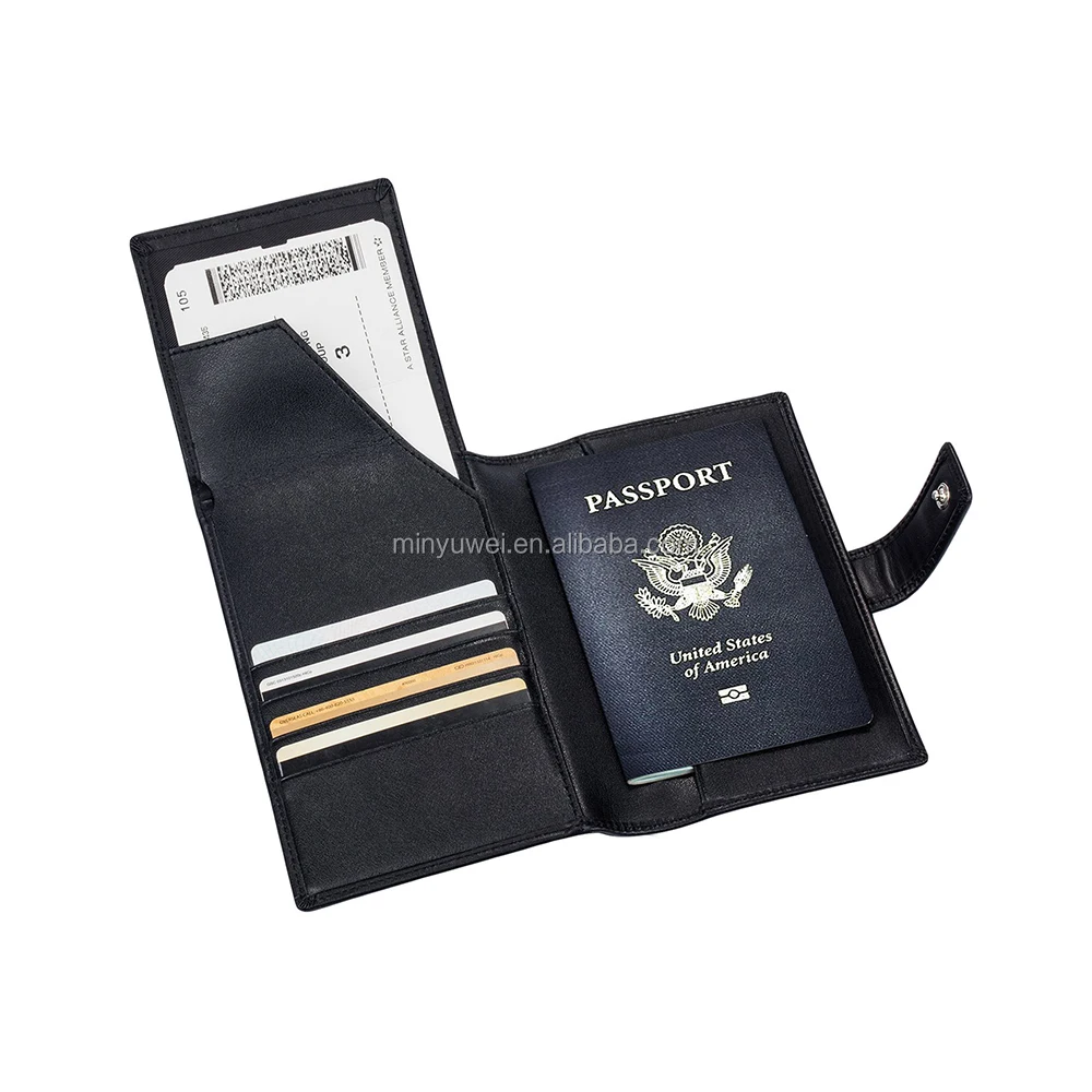 security Leather Travel Wallet & Passport Holder - RFID Blocking Case Cover