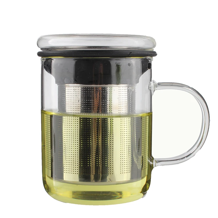 Custom 350ml Professional Borosilicate Glass Tea Infuser Mug Tea Cup With lid